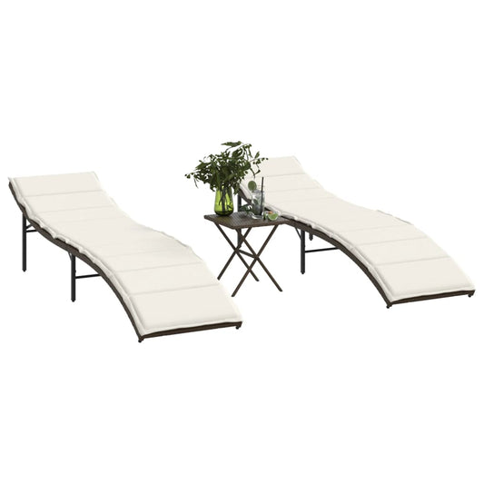 Lettini Prendisole 2 pz con Tavolino Marrone in Polyrattan - homemem39