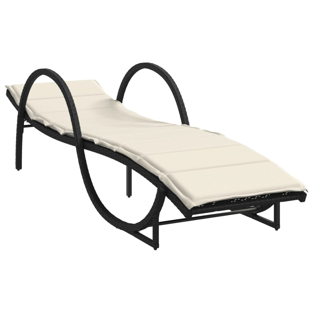 Lettino Prendisole con Cuscino Nero 60x199x42 cm in Polyrattan - homemem39