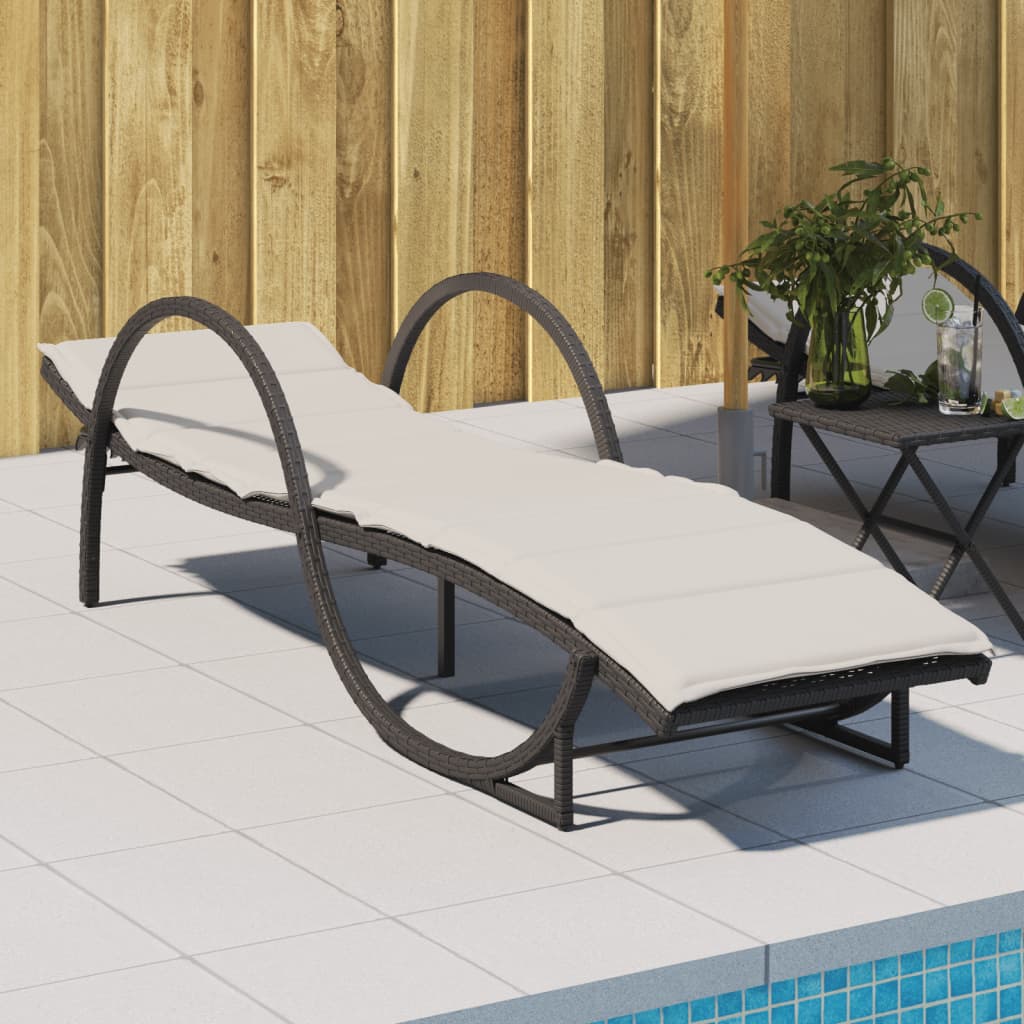 Lettino Prendisole con Cuscino Nero 60x199x42 cm in Polyrattan - homemem39