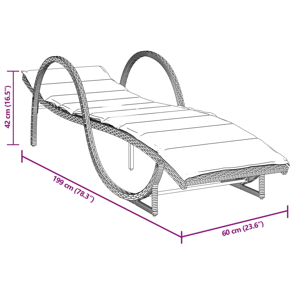 Lettino Prendisole con Cuscino Marrone 60x199x42 cm Polyrattan - homemem39