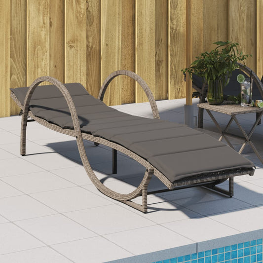 Lettino Prendisole con Cuscino Grigio 60x199x42cm in Polyrattan - homemem39