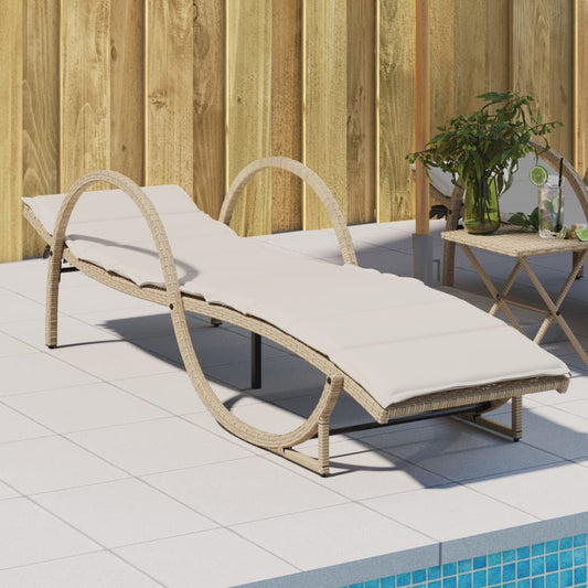 Lettino Prendisole con Cuscini Beige 60x199x42 cm Polyrattan - homemem39