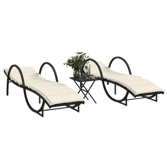 Lettini Prendisole 2 pz con Tavolino Nero in Polyrattan - homemem39