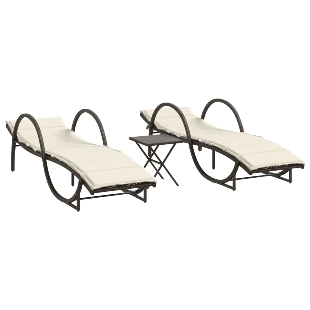 Lettini Prendisole 2 pz con Tavolino Marrone in Polyrattan - homemem39