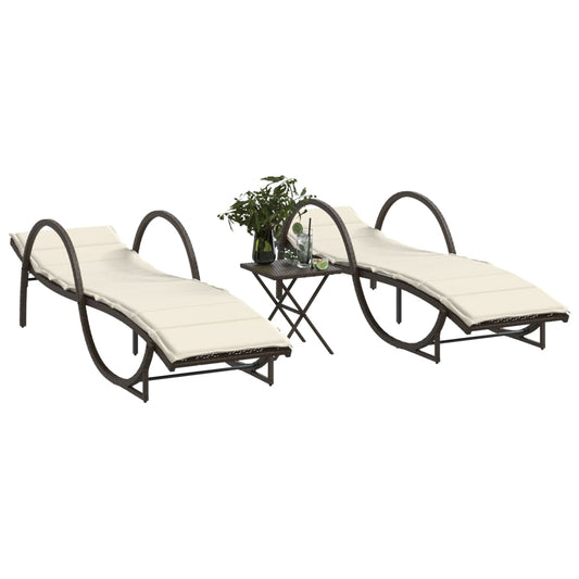 Lettini Prendisole 2 pz con Tavolino Marrone in Polyrattan - homemem39