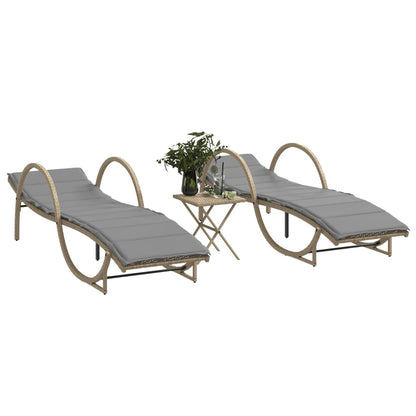 Lettini Prendisole 2 pz con Tavolino Beige in Polyrattan - homemem39