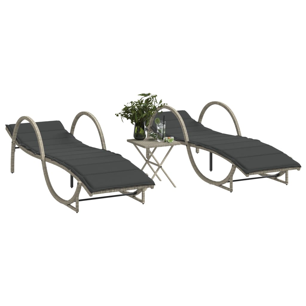 Lettini Prendisole 2pz con Tavolino Grigio Chiaro in Polyrattan - homemem39