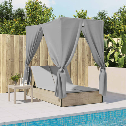 Lettino Prendisole con Tetto e Tende Beige in Polyrattan - homemem39