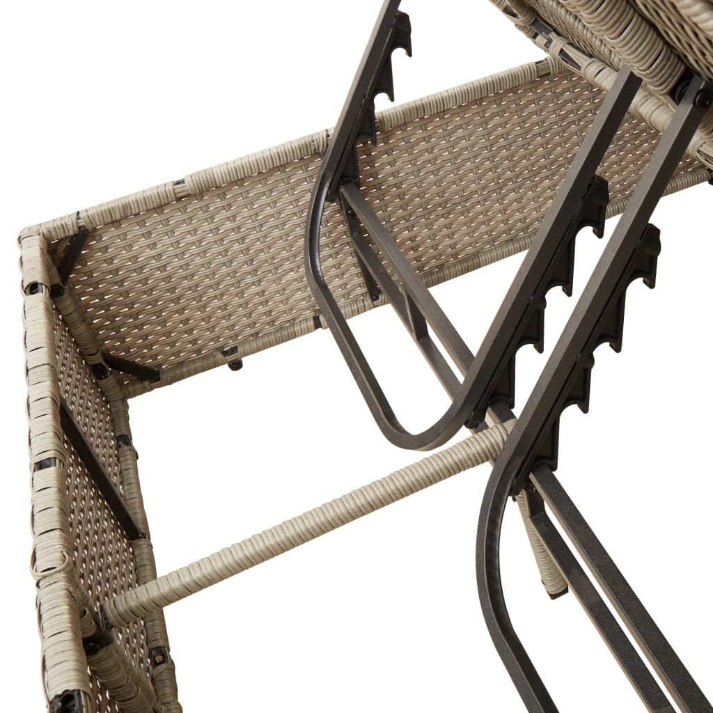 Lettino Prendisole Tetto e Tende Grigio Chiaro in Polyrattan - homemem39