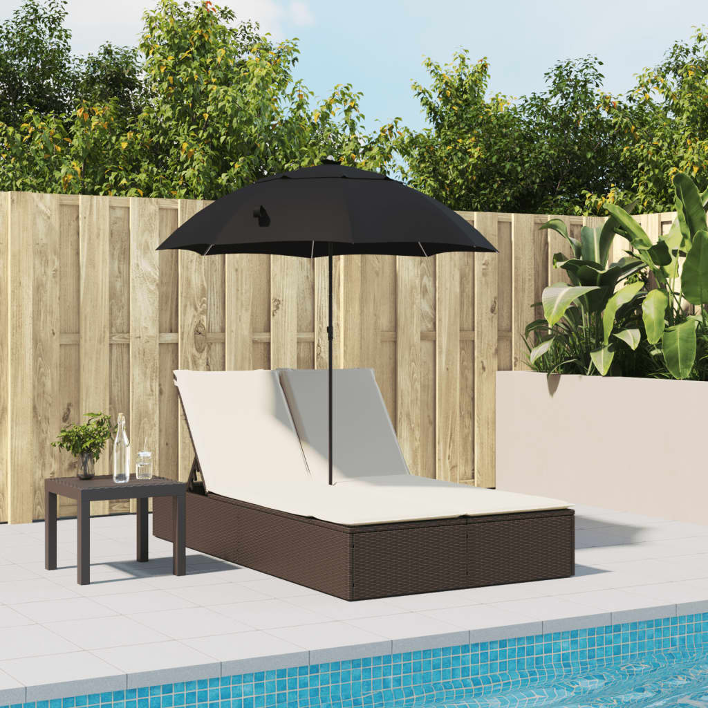 Lettino Prendisole Doppio Cuscini e Parasole Marrone Polyrattan - homemem39