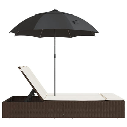Lettino Prendisole Doppio Cuscini e Parasole Marrone Polyrattan - homemem39