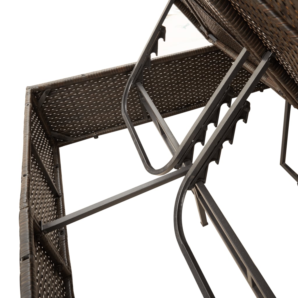 Lettino Prendisole Doppio Cuscini e Parasole Marrone Polyrattan - homemem39