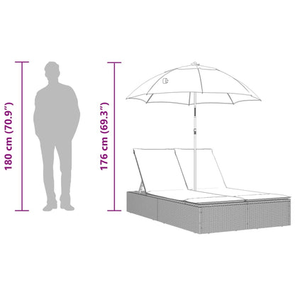 Lettino Prendisole Doppio Cuscini e Parasole Marrone Polyrattan - homemem39