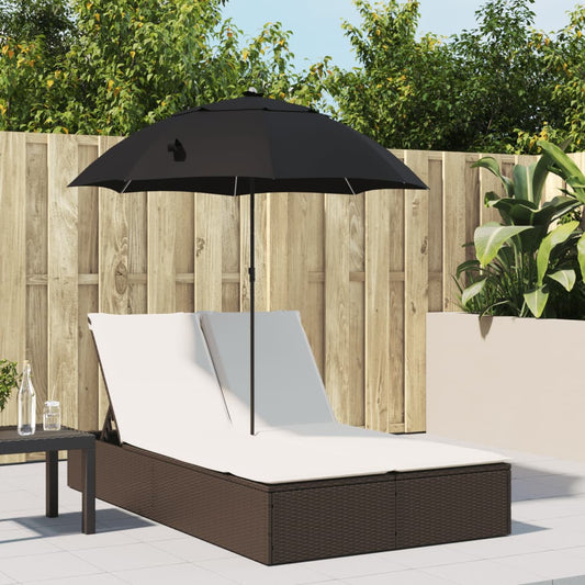 Lettino Prendisole Doppio Cuscini e Parasole Marrone Polyrattan - homemem39