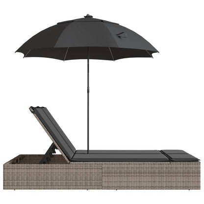Lettino Prendisole Doppio Cuscini e Parasole Grigio Polyrattan - homemem39