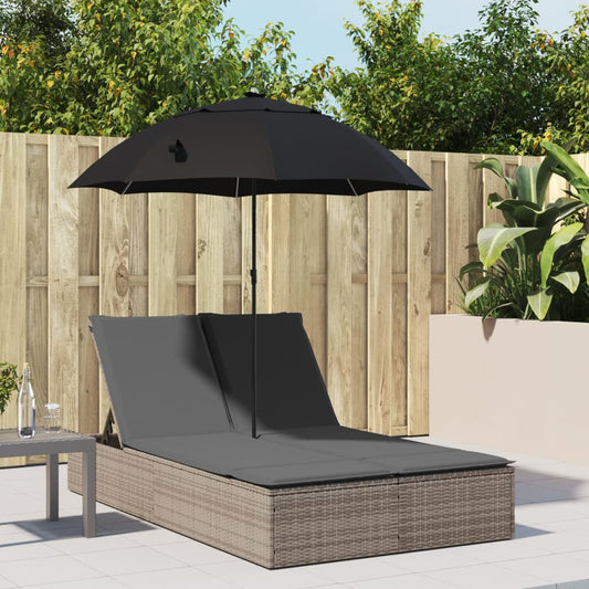 Lettino Prendisole Doppio Cuscini e Parasole Grigio Polyrattan - homemem39