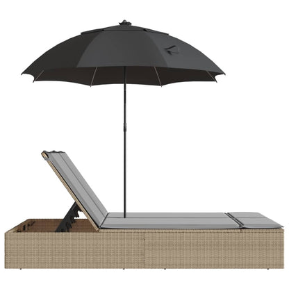 Lettino Prendisole Doppio Cuscini e Parasole Beige Polyrattan - homemem39