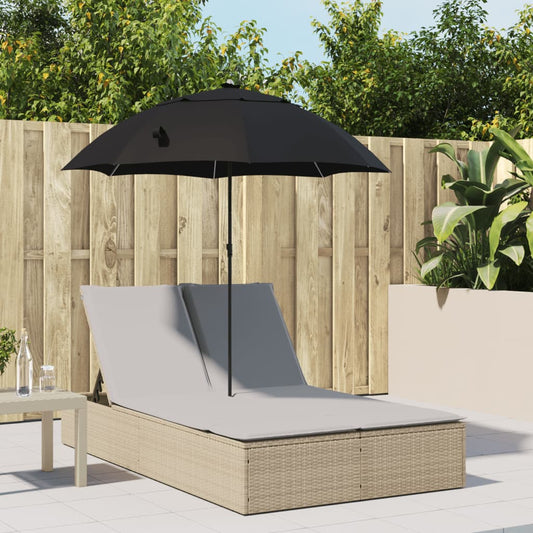 Lettino Prendisole Doppio Cuscini e Parasole Beige Polyrattan - homemem39