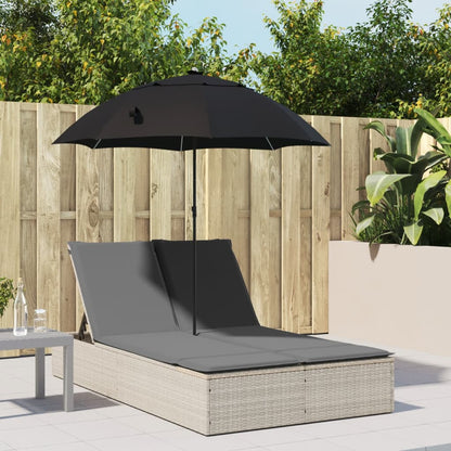 Lettino Prendisole Cuscini e Parasole Grigio Chiaro Polyrattan - homemem39