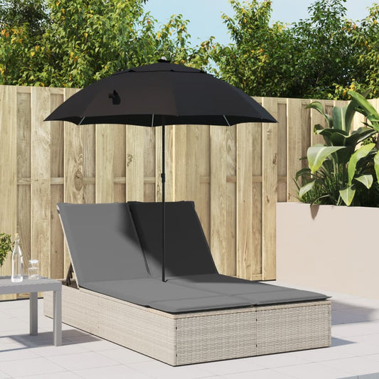 Lettino Prendisole Cuscini e Parasole Grigio Chiaro Polyrattan - homemem39