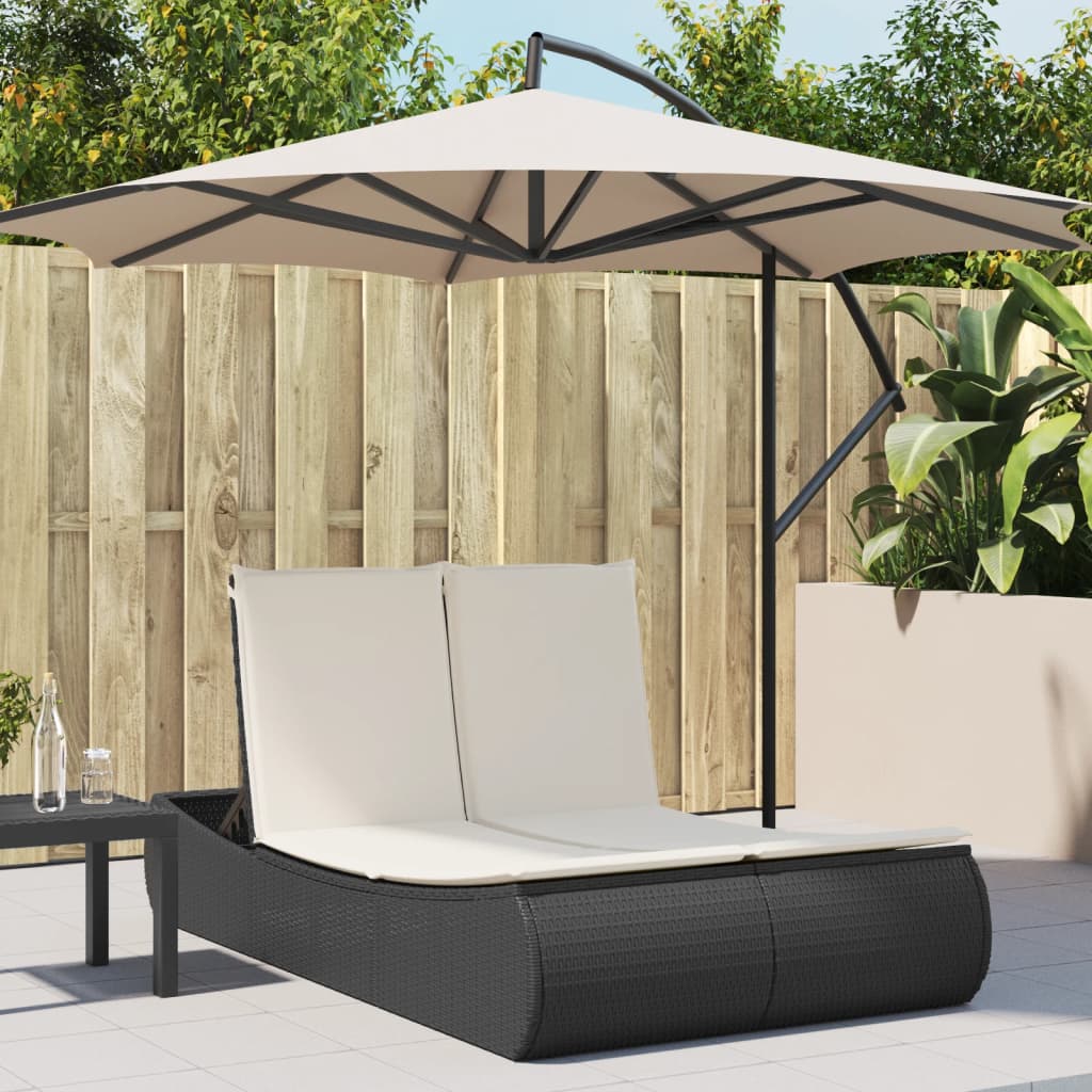 Lettino Prendisole Doppio con Cuscini Nero in Polyrattan - homemem39