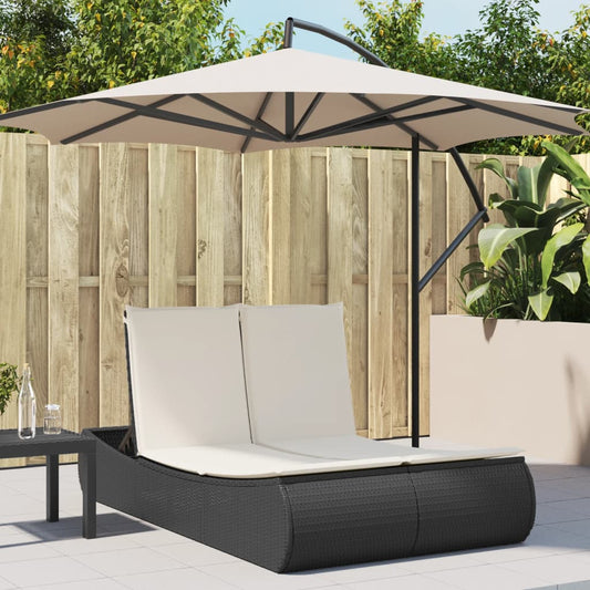 Lettino Prendisole Doppio con Cuscini Nero in Polyrattan - homemem39