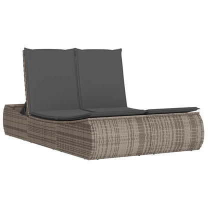 Lettino Prendisole Doppio con Cuscini Grigio in Polyrattan - homemem39