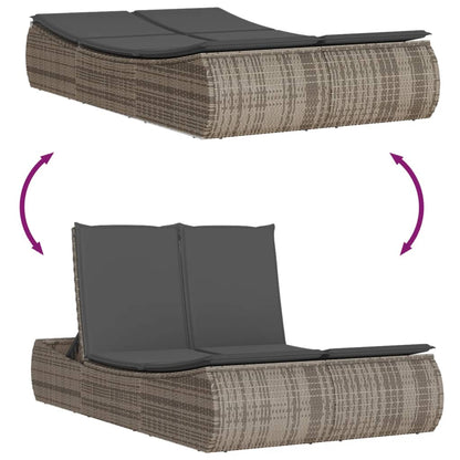 Lettino Prendisole Doppio con Cuscini Grigio in Polyrattan - homemem39