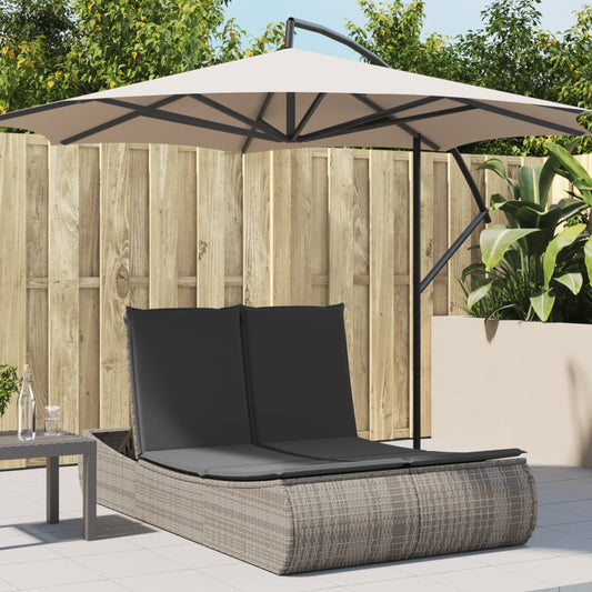 Lettino Prendisole Doppio con Cuscini Grigio in Polyrattan - homemem39