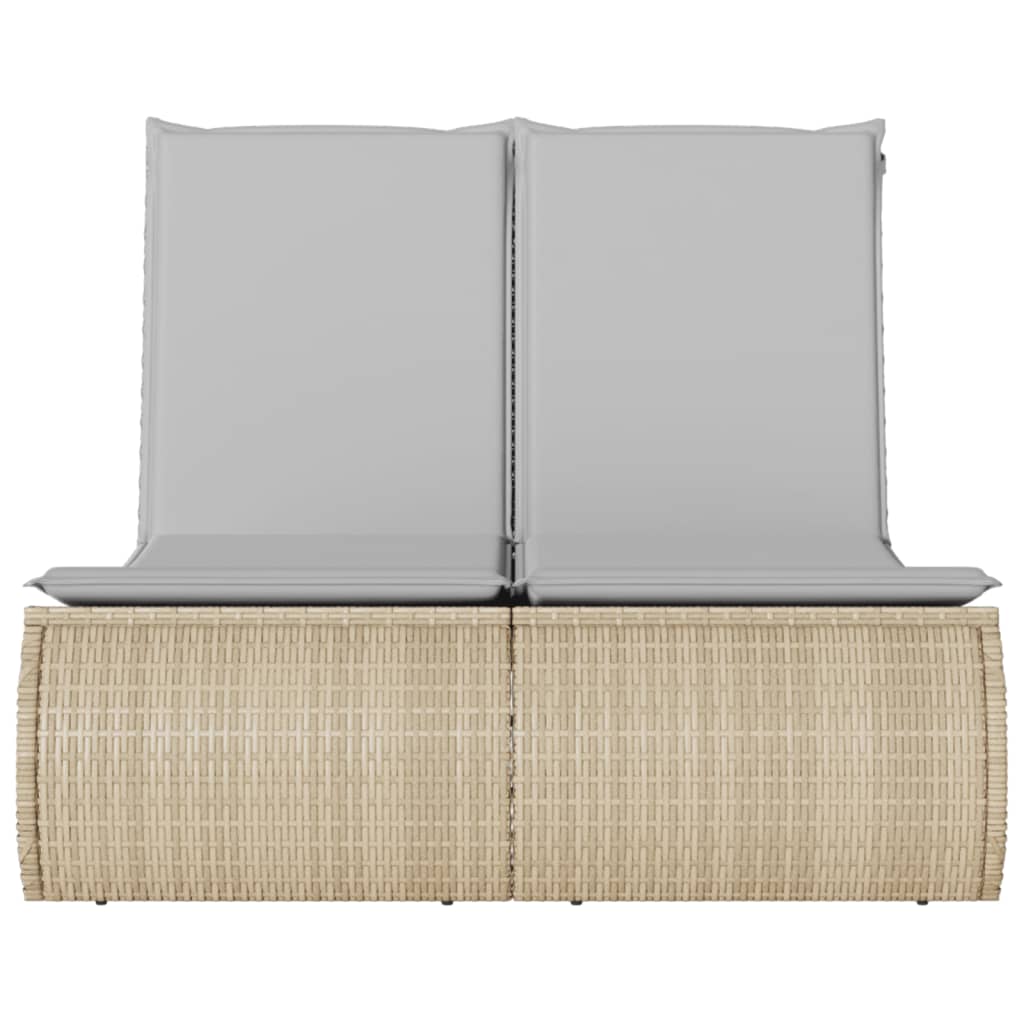 Lettino Prendisole con Cuscini Beige in Polyrattan