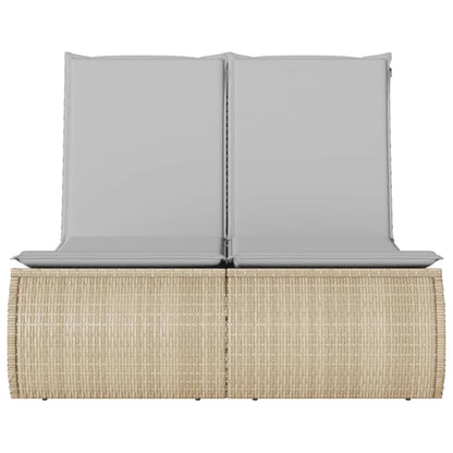 Lettino Prendisole con Cuscini Beige in Polyrattan