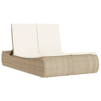 Lettino Prendisole con Cuscini Beige in Polyrattan