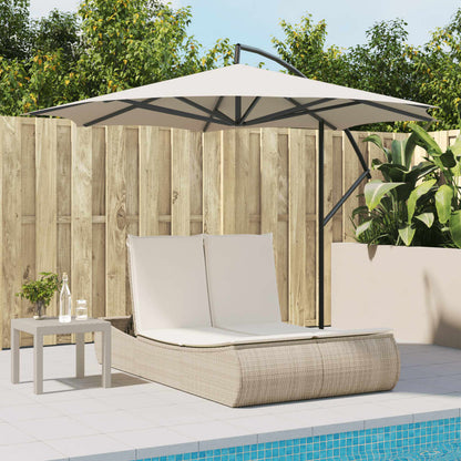 Lettino Prendisole con Cuscini Beige in Polyrattan