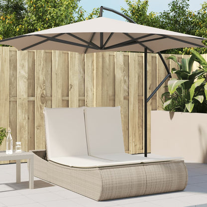 Lettino Prendisole con Cuscini Beige in Polyrattan