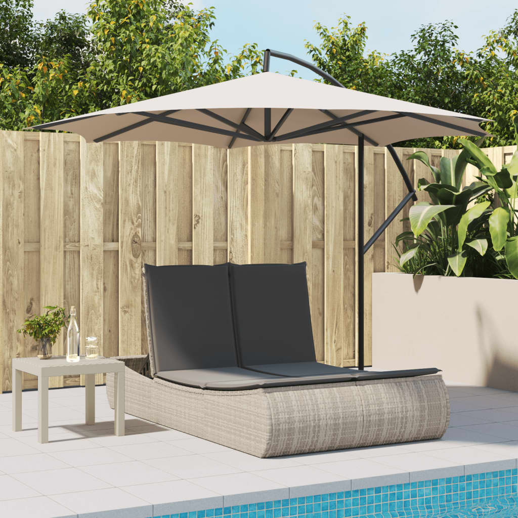 Lettino Prendisole Doppio con Cuscini Grigio Chiaro Polyrattan - homemem39