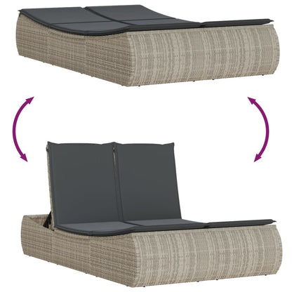 Lettino Prendisole Doppio con Cuscini Grigio Chiaro Polyrattan - homemem39