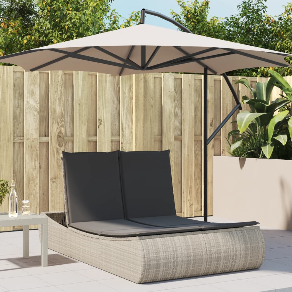 Lettino Prendisole Doppio con Cuscini Grigio Chiaro Polyrattan - homemem39