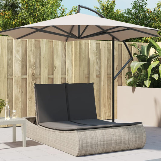 Lettino Prendisole Doppio con Cuscini Grigio Chiaro Polyrattan - homemem39