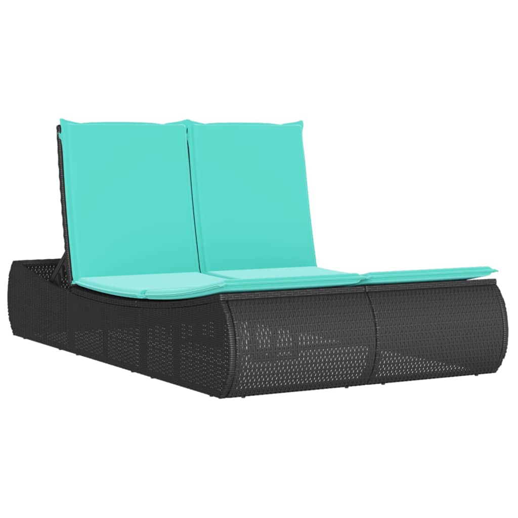 Lettino Prendisole Doppio con Cuscini Nero in Polyrattan