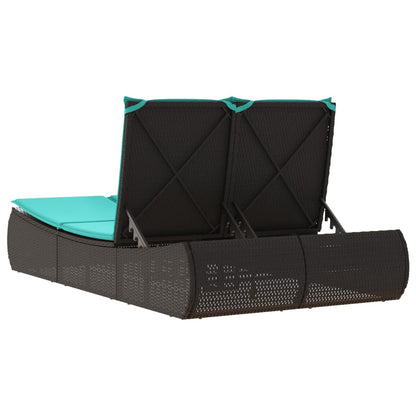 Lettino Prendisole Doppio con Cuscini Nero in Polyrattan | homemem39