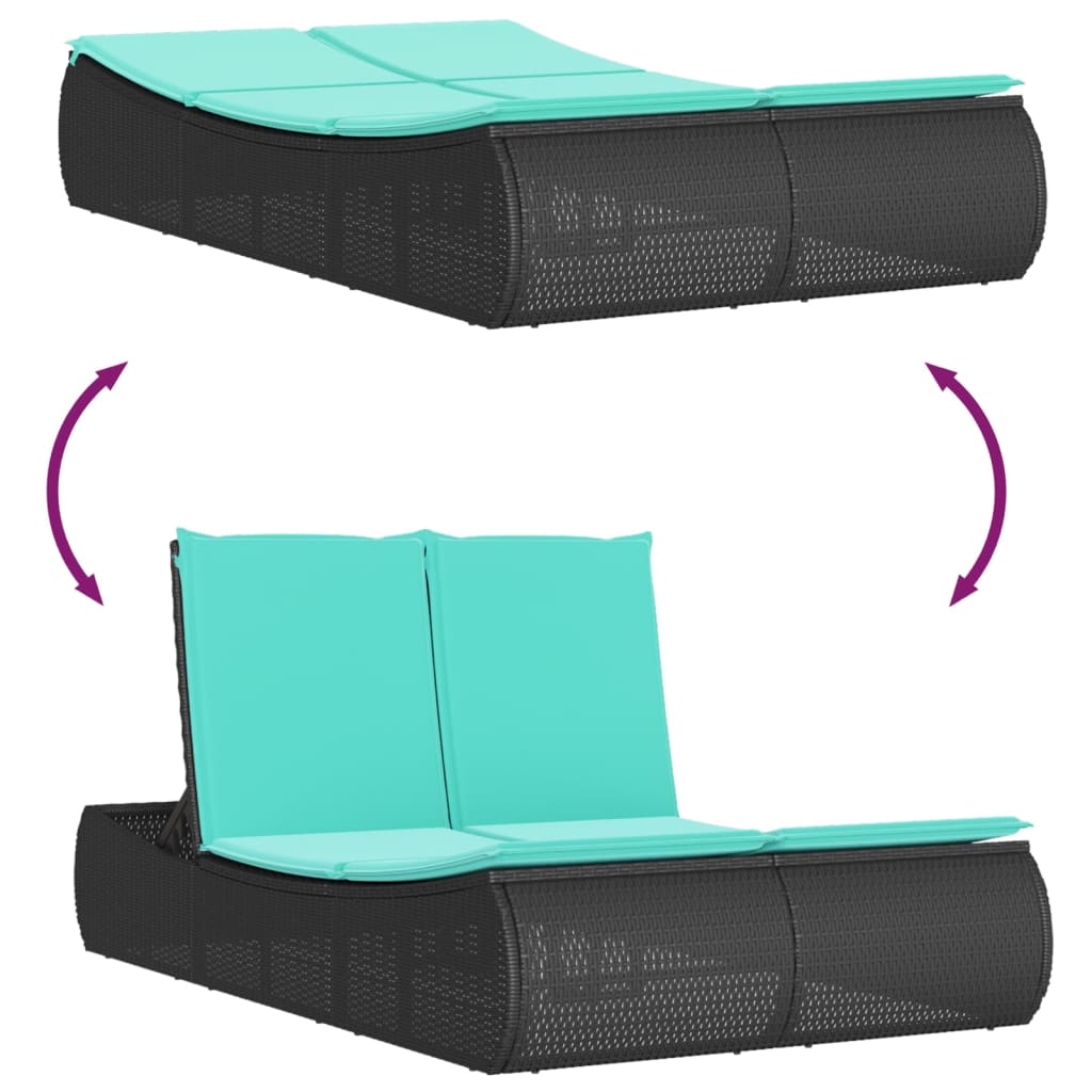 Lettino Prendisole Doppio con Cuscini Nero in Polyrattan | homemem39