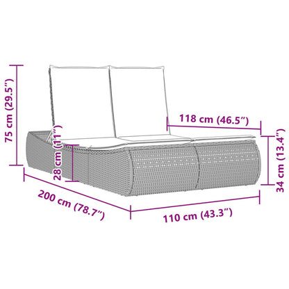 Lettino Prendisole Doppio con Cuscini Nero in Polyrattan | homemem39