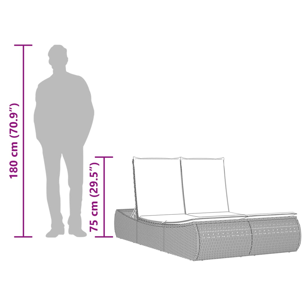 Lettino Prendisole Doppio con Cuscini Nero in Polyrattan | homemem39