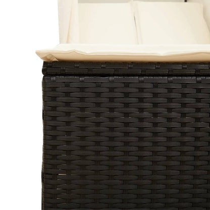 Lettino Prendisole con Tetto e Tende Nero in Polyrattan - homemem39