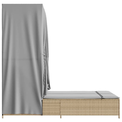 Lettino Prendisole con Tetto e Tende Beige in Polyrattan - homemem39