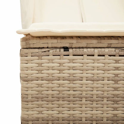 Lettino Prendisole con Tetto e Tende Beige in Polyrattan