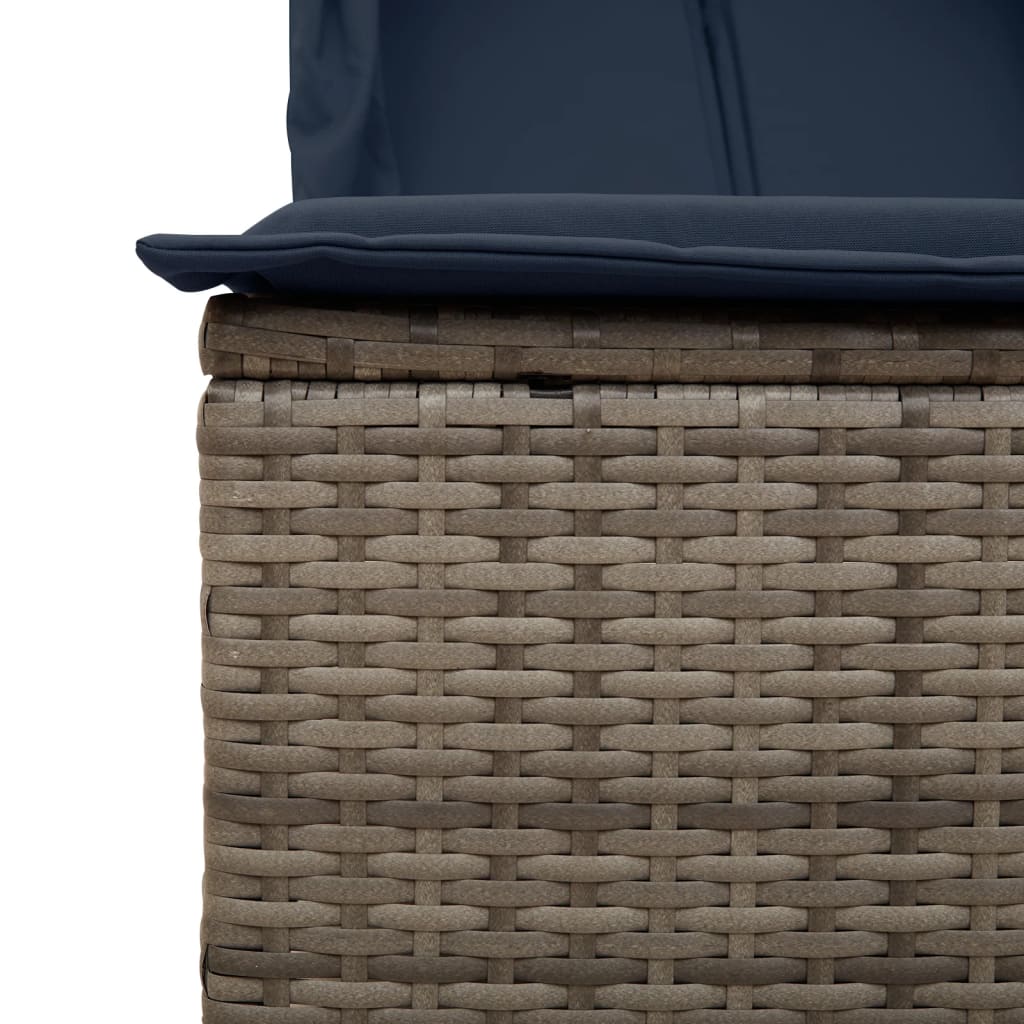 Lettino Prendisole Doppio Tetto e Tende Grigio in Polyrattan | homemem39