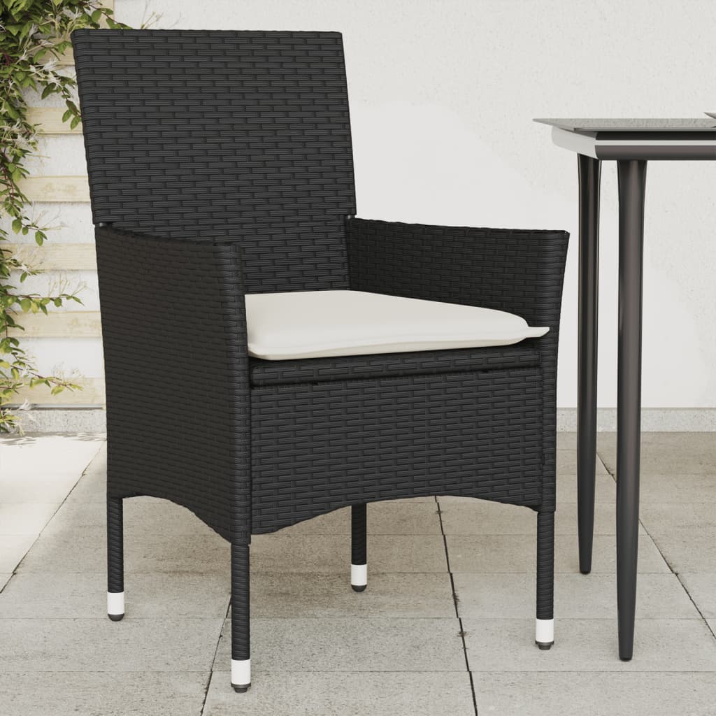 Sedie da Giardino con Cuscini 2 pz Nere in Polyrattan | homemem39