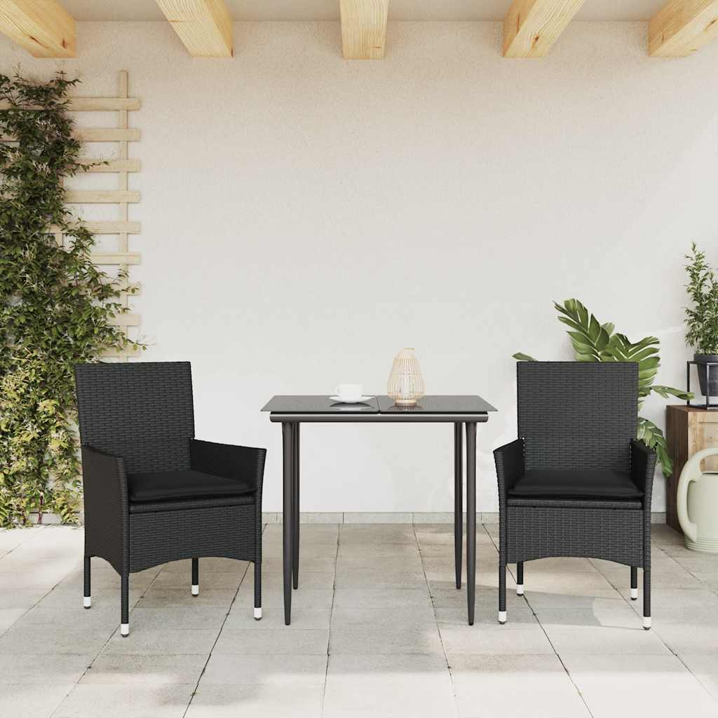 Sedie da Giardino con Cuscini 2 pz Nere in Polyrattan | homemem39