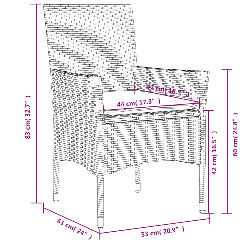 Sedie da Giardino con Cuscini 2 pz Nere in Polyrattan | homemem39